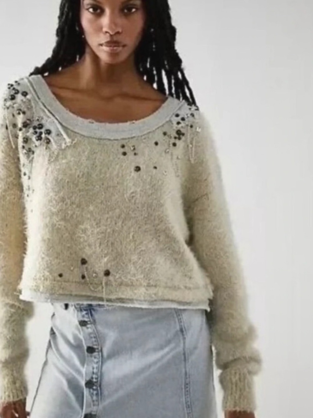 Free People mob wife Embellished Crewneck Sweater